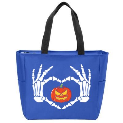 Skeleton Hands Heart Pumpkin Halloween And Gift Zip Tote Bag