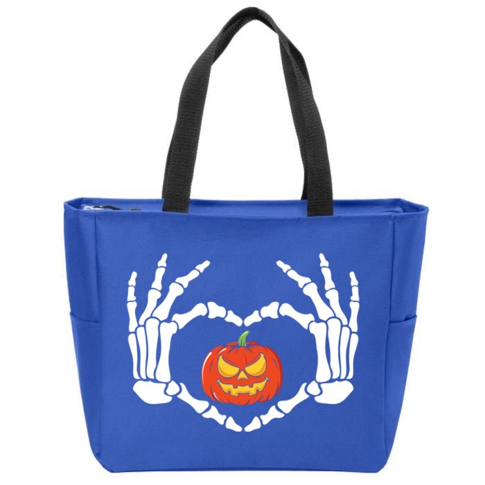 Skeleton Hands Heart Pumpkin Halloween And Gift Zip Tote Bag