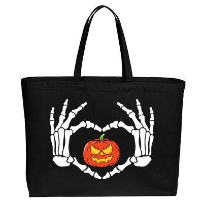 Skeleton Hands Heart Pumpkin Halloween And Gift Cotton Canvas Jumbo Tote