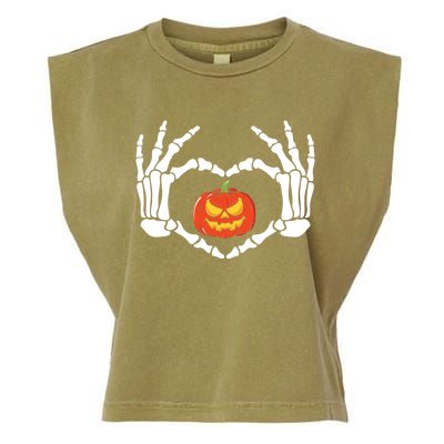 Skeleton Hands Heart Pumpkin Halloween And Gift Garment-Dyed Women's Muscle Tee