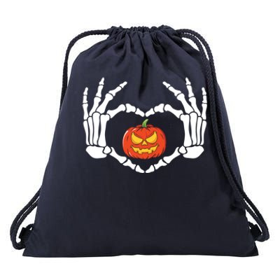 Skeleton Hands Heart Pumpkin Halloween And Gift Drawstring Bag