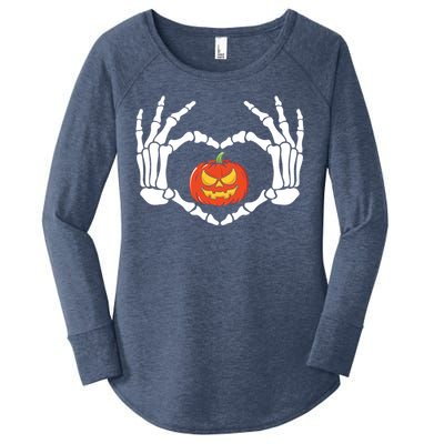 Skeleton Hands Heart Pumpkin Halloween And Gift Women's Perfect Tri Tunic Long Sleeve Shirt