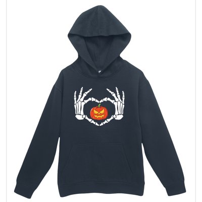 Skeleton Hands Heart Pumpkin Halloween And Gift Urban Pullover Hoodie