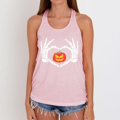 Skeleton Hands Heart Pumpkin Halloween And Gift Women's Knotted Racerback Tank