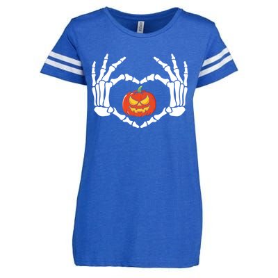 Skeleton Hands Heart Pumpkin Halloween And Gift Enza Ladies Jersey Football T-Shirt