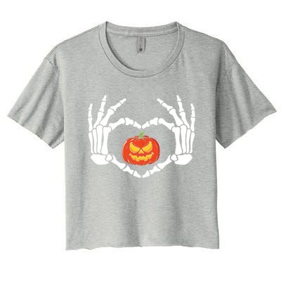 Skeleton Hands Heart Pumpkin Halloween And Gift Women's Crop Top Tee