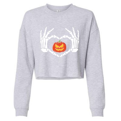 Skeleton Hands Heart Pumpkin Halloween And Gift Cropped Pullover Crew