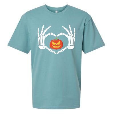 Skeleton Hands Heart Pumpkin Halloween And Gift Sueded Cloud Jersey T-Shirt