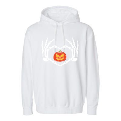 Skeleton Hands Heart Pumpkin Halloween And Gift Garment-Dyed Fleece Hoodie