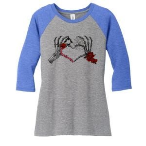 Skeleton Hands Heart Sign Retro Costume Halloween Gift Women's Tri-Blend 3/4-Sleeve Raglan Shirt