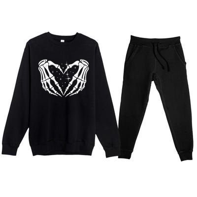 Skeleton Hands Heart Sign Retro Halloween Costume Wife Gift Premium Crewneck Sweatsuit Set