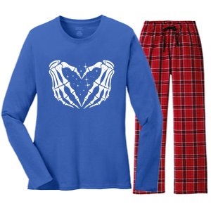 Skeleton Hands Heart Sign Retro Halloween Costume Wife Gift Women's Long Sleeve Flannel Pajama Set 