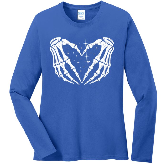 Skeleton Hands Heart Sign Retro Halloween Costume Wife Gift Ladies Long Sleeve Shirt