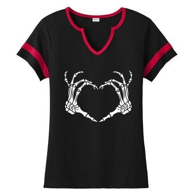 Skeleton Hand Heart Halloween Funny Bones Love Ladies Halftime Notch Neck Tee