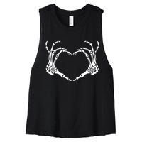 Skeleton Hand Heart Halloween Funny Bones Love Women's Racerback Cropped Tank