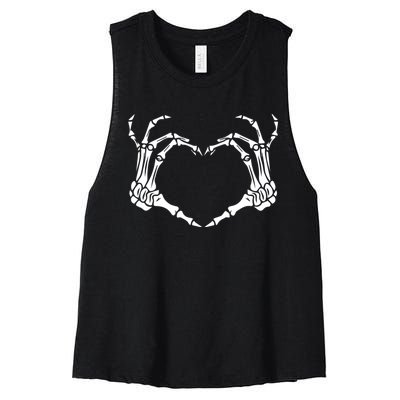 Skeleton Hand Heart Halloween Funny Bones Love Women's Racerback Cropped Tank