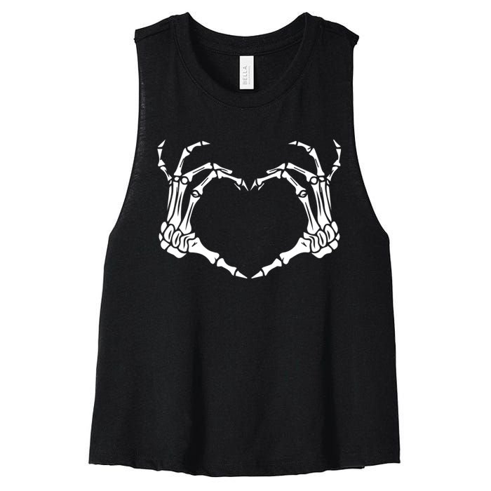 Skeleton Hand Heart Halloween Funny Bones Love Women's Racerback Cropped Tank