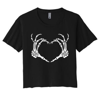 Skeleton Hand Heart Halloween Funny Bones Love Women's Crop Top Tee