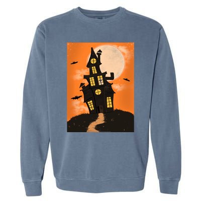 Spooky Halloween Haunted House Garment-Dyed Sweatshirt