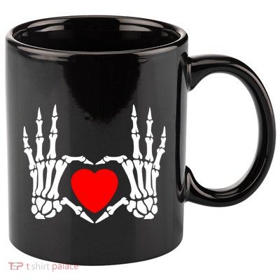 Skeleton Hand Heart Sign Bones Costume Funny Valentine Gift 11oz C Handle Ceramic Mug