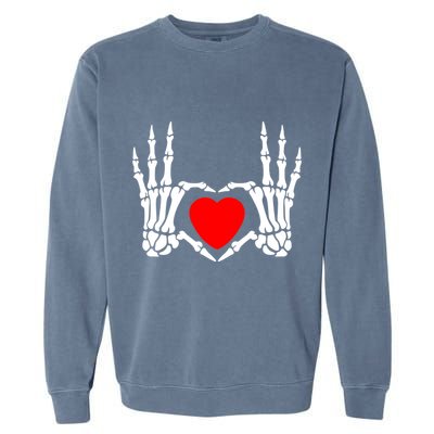 Skeleton Hand Heart Sign Bones Costume Funny Valentine Gift Garment-Dyed Sweatshirt