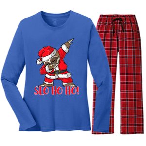 Slo Ho Ho Dabbing Santa Sloth Merry Slothmas Christmas Gift Women's Long Sleeve Flannel Pajama Set 