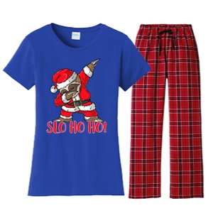 Slo Ho Ho Dabbing Santa Sloth Merry Slothmas Christmas Gift Women's Flannel Pajama Set