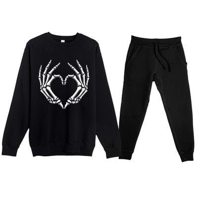 Skeleton Hands Heart Sign Retro Halloween Costume Gift Premium Crewneck Sweatsuit Set