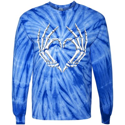 Skeleton Hands Heart Sign Retro Halloween Costume Gift Tie-Dye Long Sleeve Shirt