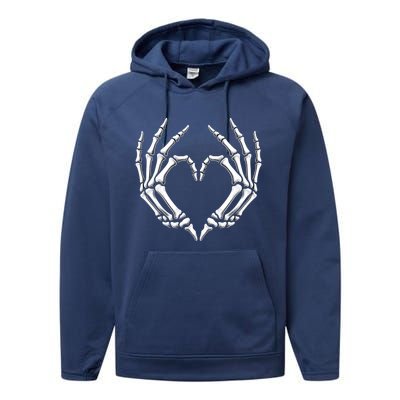 Skeleton Hands Heart Sign Retro Halloween Costume Gift Performance Fleece Hoodie