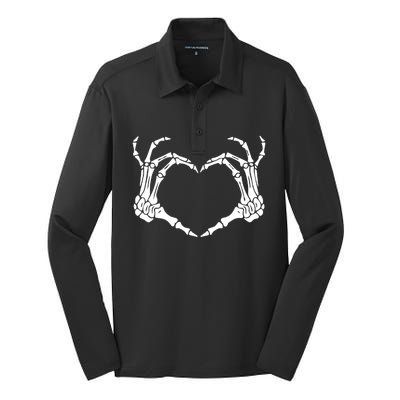 Skeleton Hand Heart Sign Bones Costume Halloween Party Gift Silk Touch Performance Long Sleeve Polo