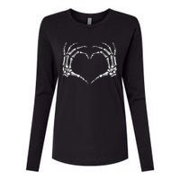 Skeleton Hands Heart Sign Retro Halloween Womens Cotton Relaxed Long Sleeve T-Shirt