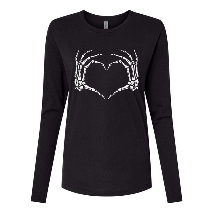 Skeleton Hands Heart Sign Retro Halloween Womens Cotton Relaxed Long Sleeve T-Shirt