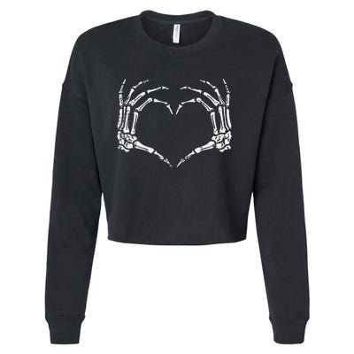 Skeleton Hands Heart Sign Retro Halloween Cropped Pullover Crew