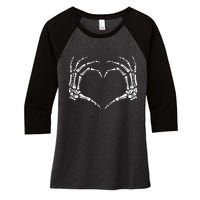 Skeleton Hands Heart Sign Retro Halloween Women's Tri-Blend 3/4-Sleeve Raglan Shirt