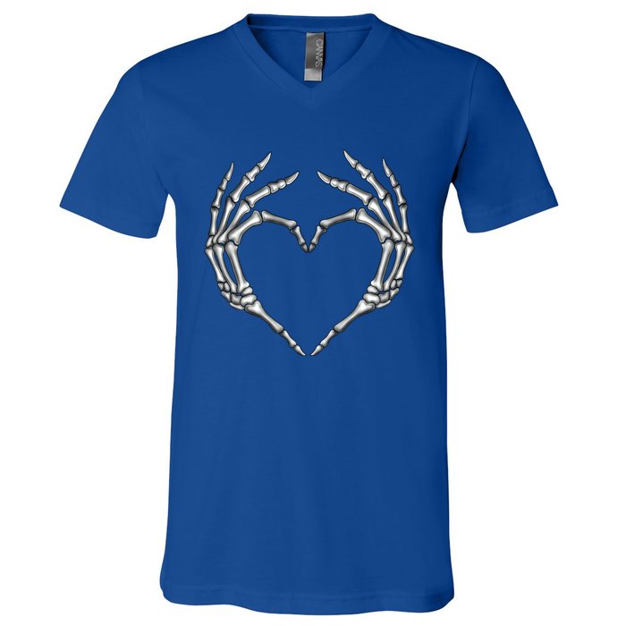 Skeleton Hands Heart Sign Retro Halloween Costume Gift V-Neck T-Shirt