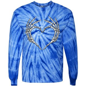 Skeleton Hands Heart Sign Retro Halloween Costume Gift Tie-Dye Long Sleeve Shirt