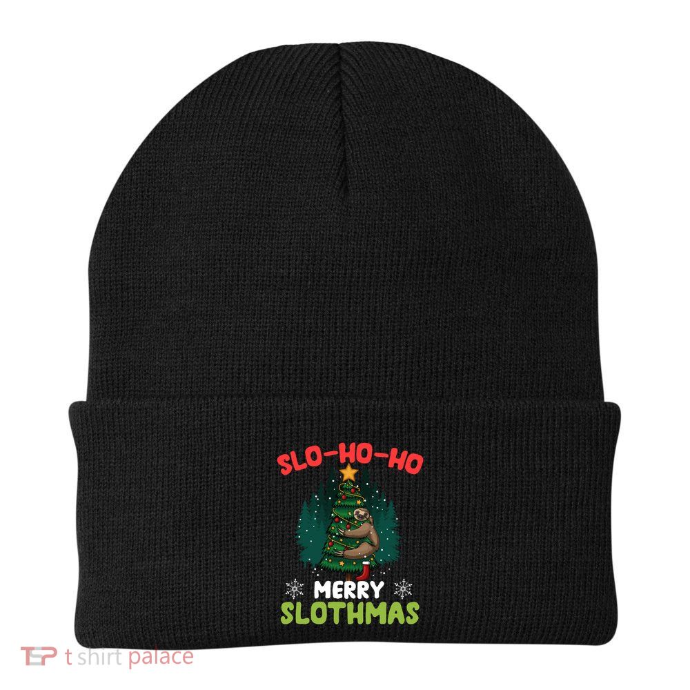 Slo Ho Ho Merry Slothmas Sloth Hugging Tree Merry Christmas Gift Beanie