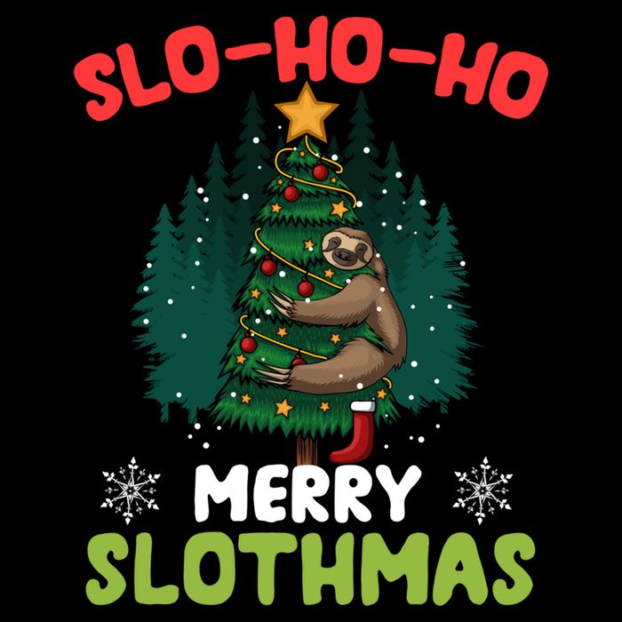 Slo Ho Ho Merry Slothmas Sloth Hugging Tree Merry Christmas Gift Drawstring Bag
