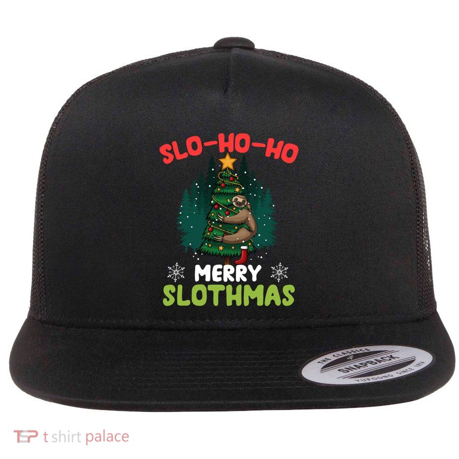Slo Ho Ho Merry Slothmas Sloth Hugging Tree Merry Christmas Gift Flatbill Hat
