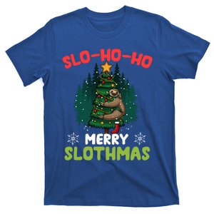 Slo Ho Ho Merry Slothmas Sloth Hugging Tree Merry Christmas Gift T-Shirt