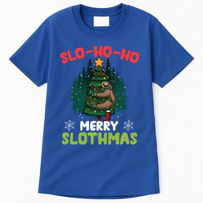 Slo Ho Ho Merry Slothmas Sloth Hugging Tree Merry Christmas Gift Tall T-Shirt