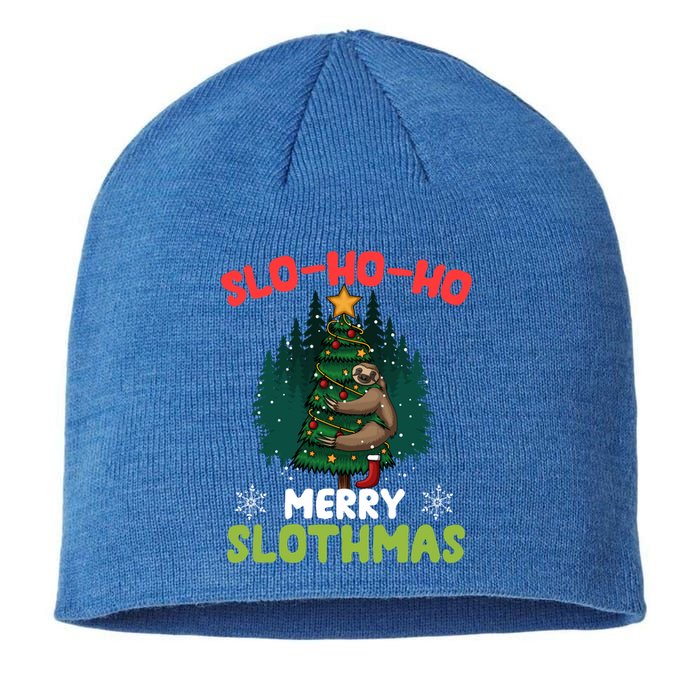 Slo Ho Ho Merry Slothmas Sloth Hugging Tree Merry Christmas Gift Sustainable Beanie