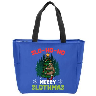 Slo Ho Ho Merry Slothmas Sloth Hugging Tree Merry Christmas Gift Zip Tote Bag