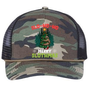 Slo Ho Ho Merry Slothmas Sloth Hugging Tree Merry Christmas Gift Retro Rope Trucker Hat Cap