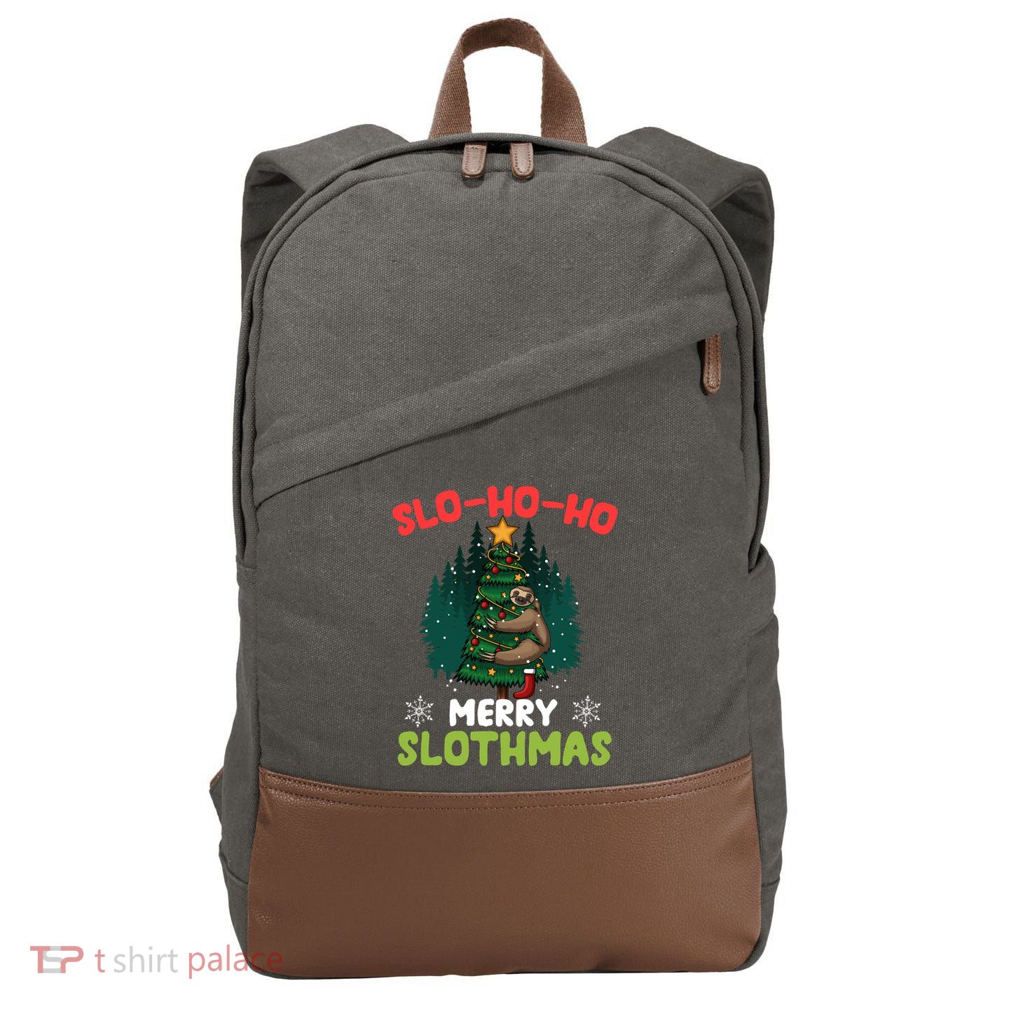 Slo Ho Ho Merry Slothmas Sloth Hugging Tree Merry Christmas Gift Cotton Canvas Backpack