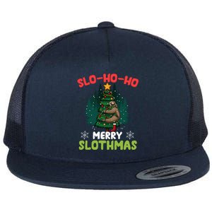 Slo Ho Ho Merry Slothmas Sloth Hugging Tree Merry Christmas Gift Flat Bill Trucker Hat