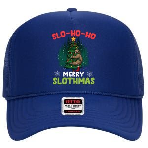 Slo Ho Ho Merry Slothmas Sloth Hugging Tree Merry Christmas Gift High Crown Mesh Back Trucker Hat