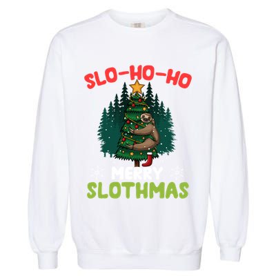 Slo Ho Ho Merry Slothmas Sloth Hugging Tree Merry Christmas Gift Garment-Dyed Sweatshirt