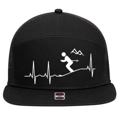 Skiing Heartbeat Hooded Cool Gift Best Ski Gift Great Gift 7 Panel Mesh Trucker Snapback Hat